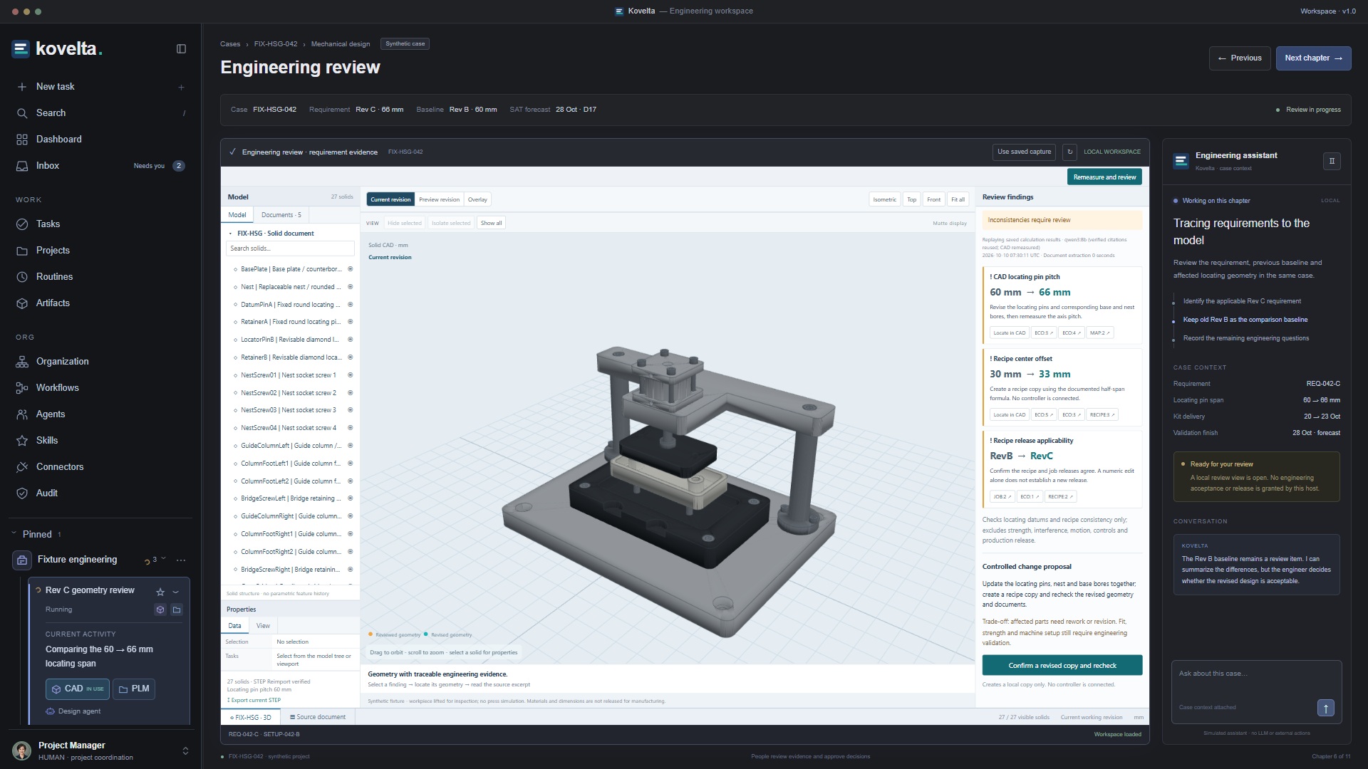 Kovelta CAD and DFM review workspace